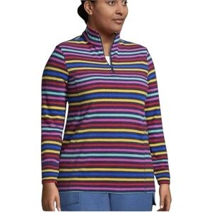 Lands' End Casual Outdoor Striped 1/4 Zip Pullover Fleece 2X Multicolour